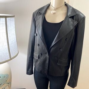 Erereve Elizabeth St Faux Leather Double- Breasted Vegan Blazer Size Small.